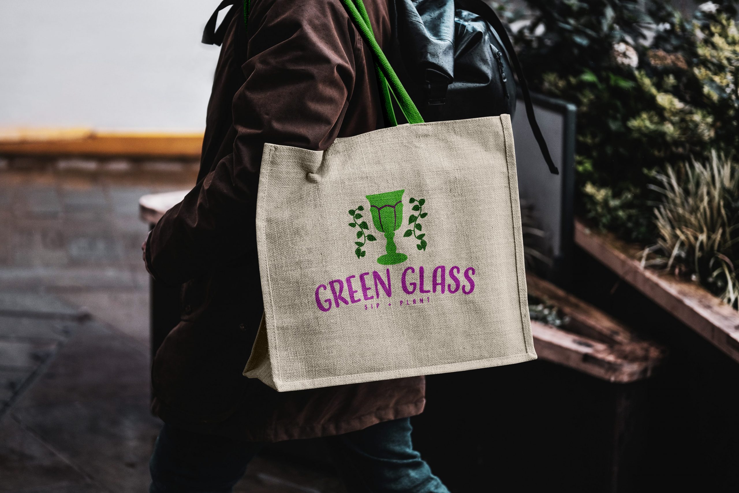 Brand Identity Packages - Green Glass Tote Mockup